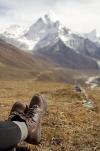 Hiking Boots and Mountains