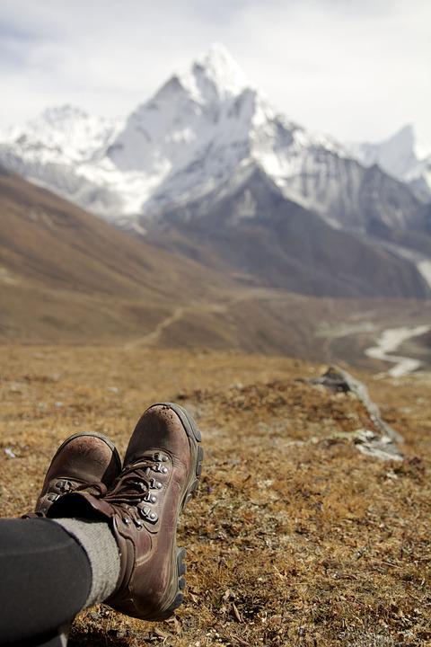 Hiking Boots and Mountains