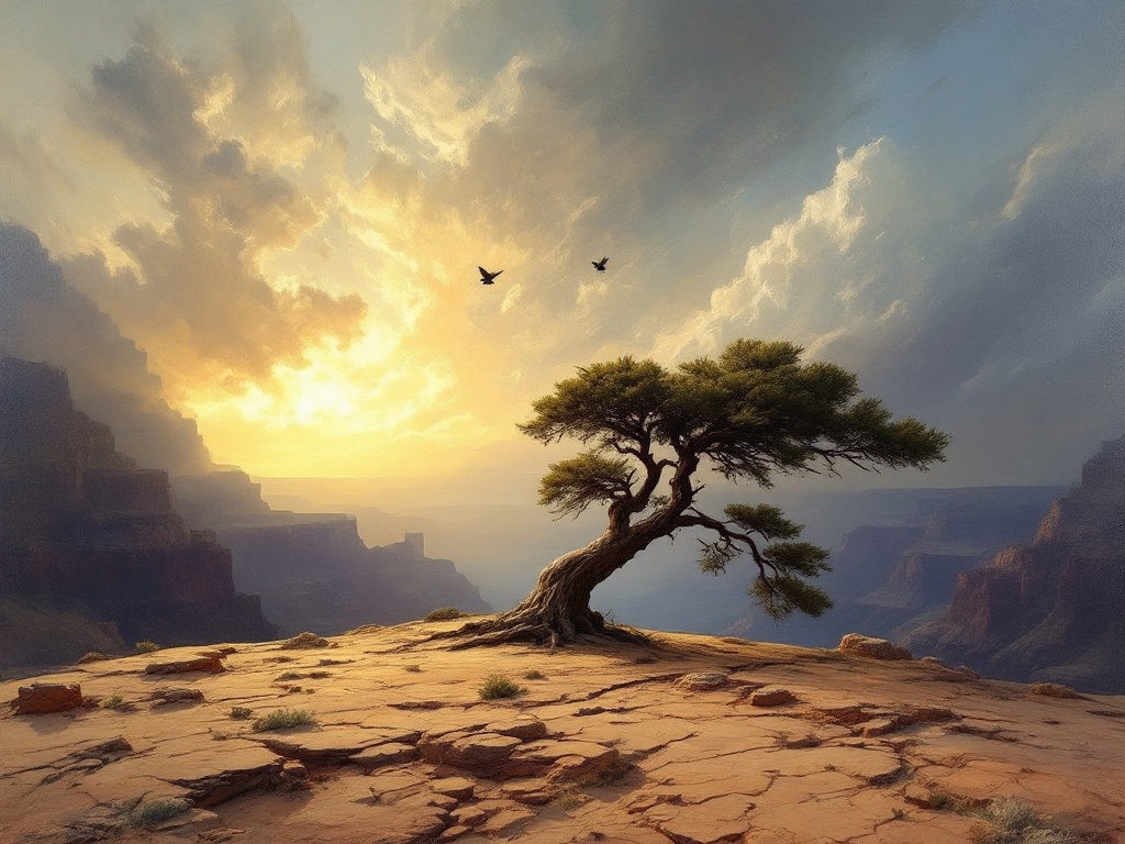 Juniper Tree on Rim of Canyon illustration